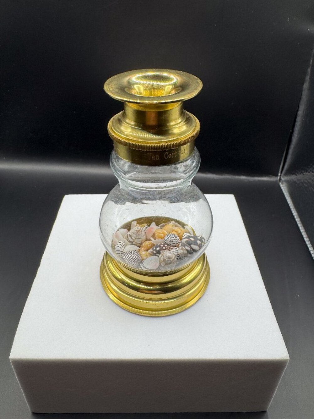 Vintage Van Cort USA Brass Kaleidoscope Real Sea Shells Nautical Scope Signed